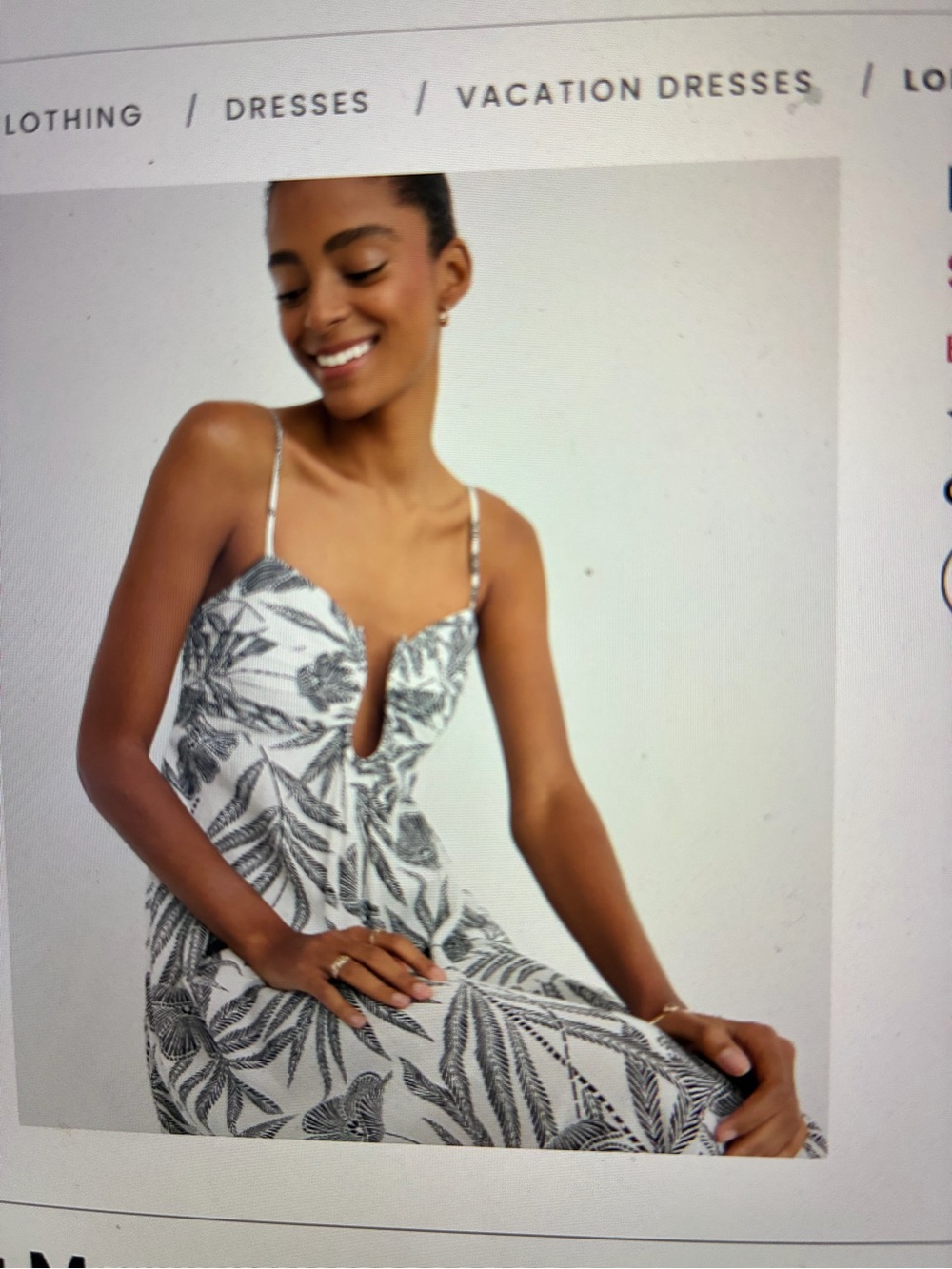 LOFT Beach Palm Hook Keyhole Maxi Dress with Black Leaf Whisper White